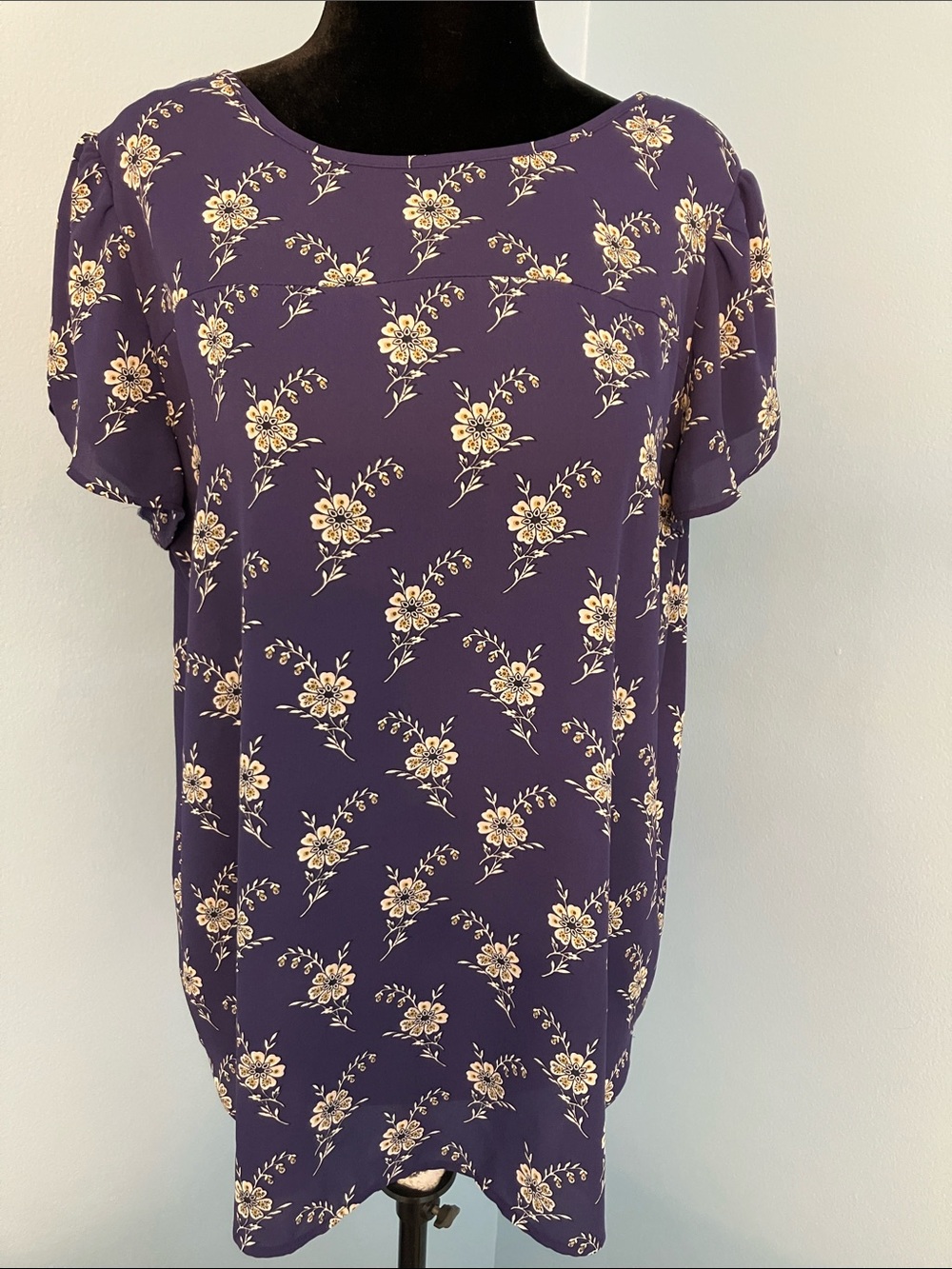 LOFT Purple Floral Short-Sleeve Blouse
